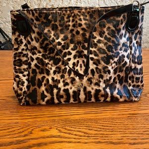 Coach, fun cheetah/leopard print with black handles